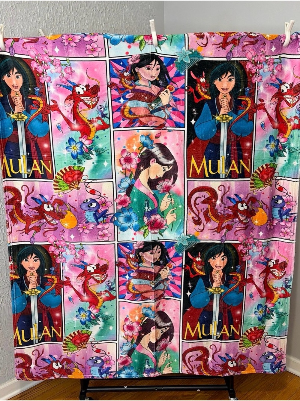 Disney Mulan Kids Pink Floral Throw Blanket